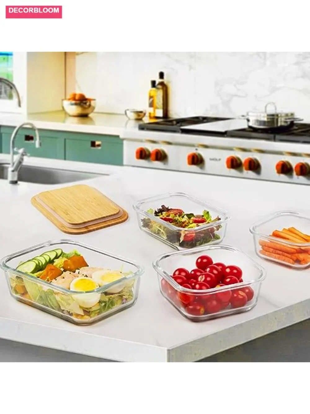 4pc Glass Food Storage Containers with Bamboo Lids, Meal Prep, Microwave & Oven